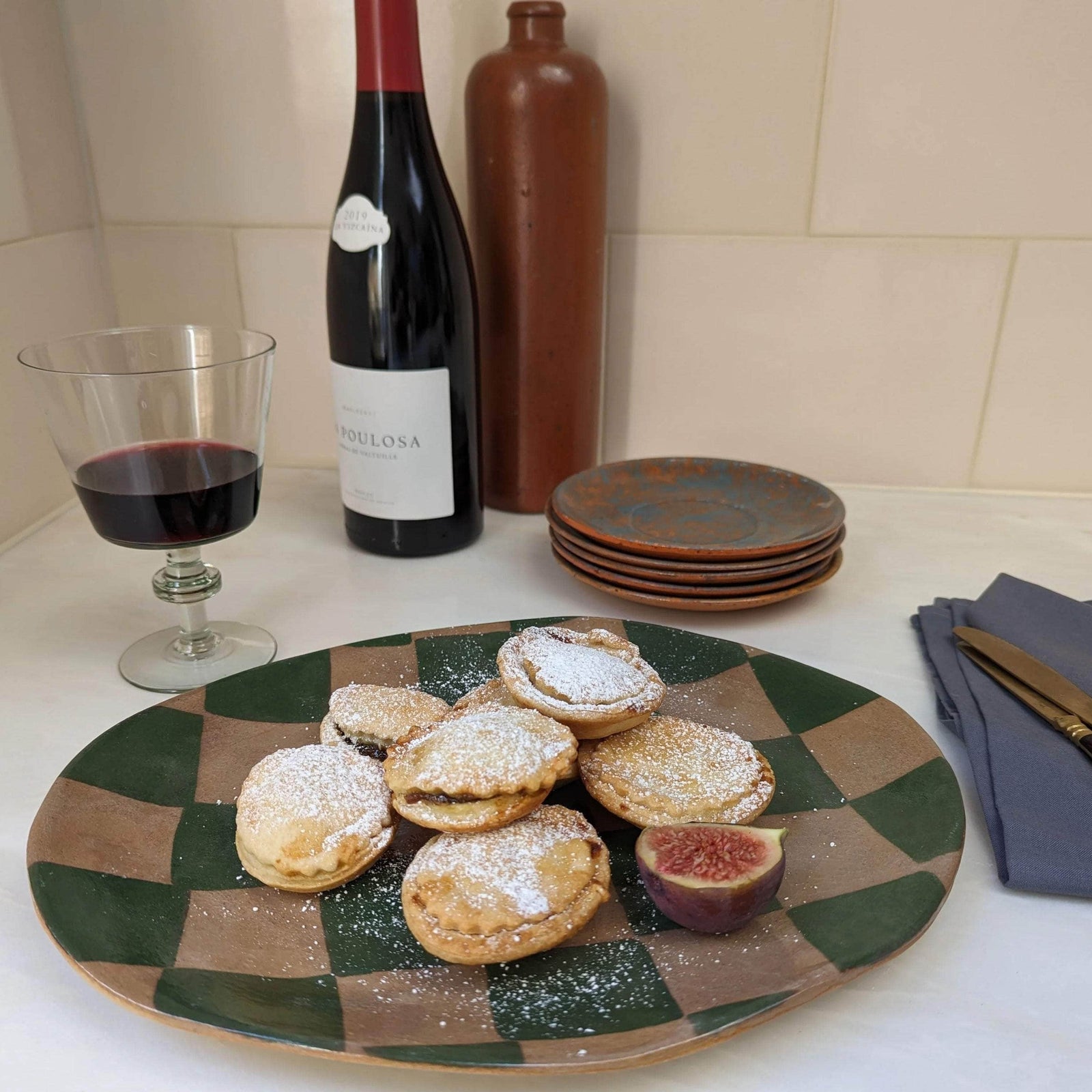 Green Oval Check Serving Platter