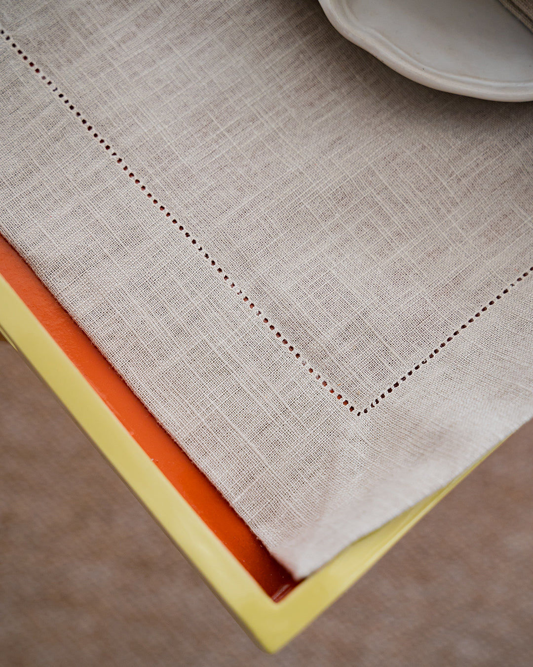 Beige Linen Placemat with Open Stitch