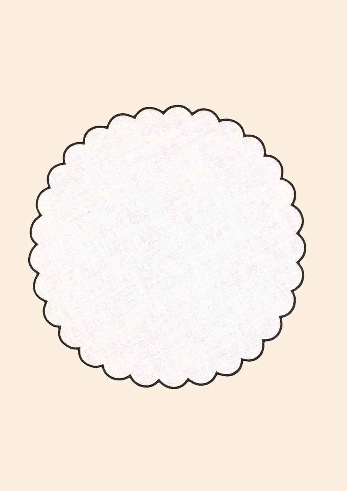 The White and Blue Slate Linen Scalloped Round Placemats (Set of 2)