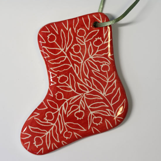 Hand Painted Ceramic Christmas Stocking Ornament