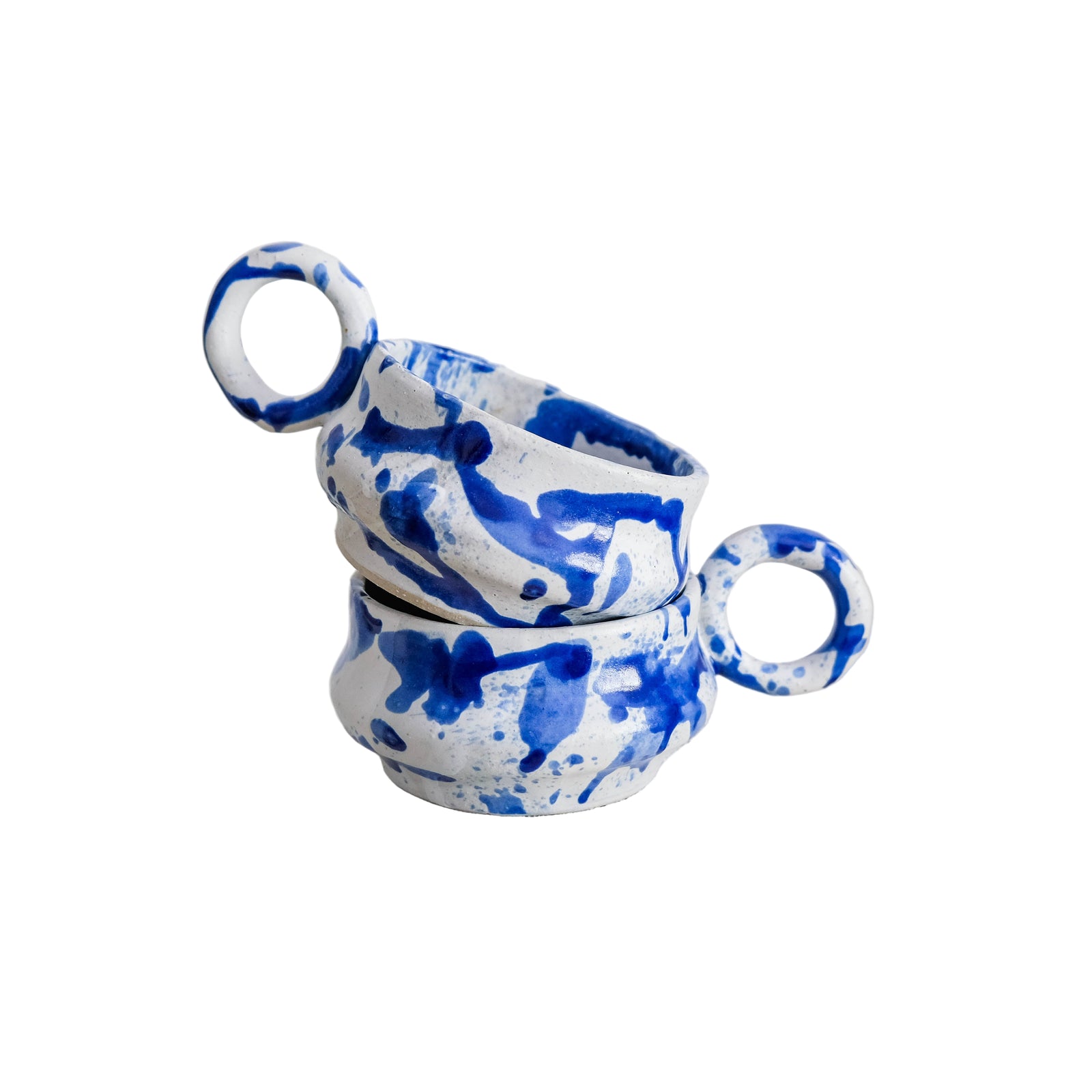 Dalmata M - Porcelain Cappuccino Cup - Brush Strokes Blue - Set of 2
