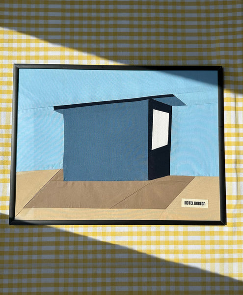 Beach Hut Original Quilted Artwork in Frame