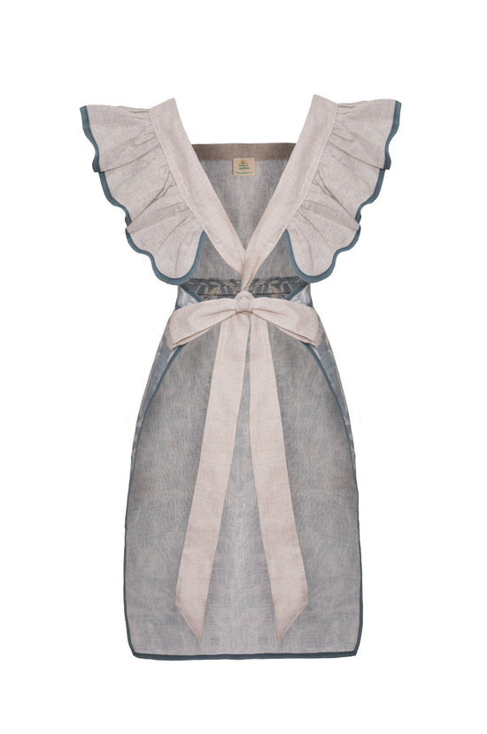 Full Frill Apron in Blue Lewis & Wood Linen