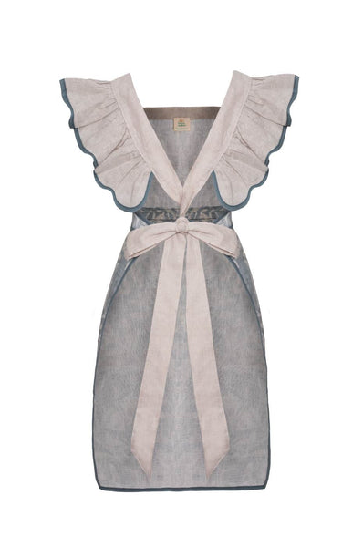 Full Frill Apron in Blue Lewis & Wood Linen