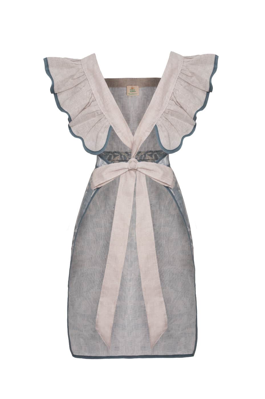 Full Frill Apron in Blue Lewis & Wood Linen