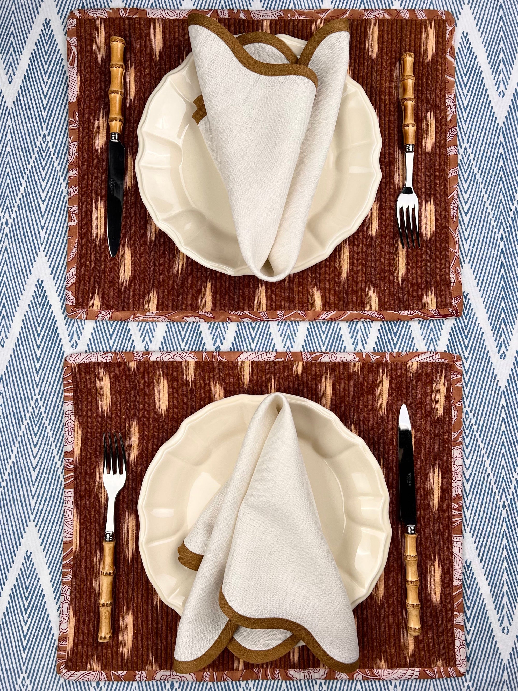 The Breakfast Ikat Placemat (pair) - Camel & Grey