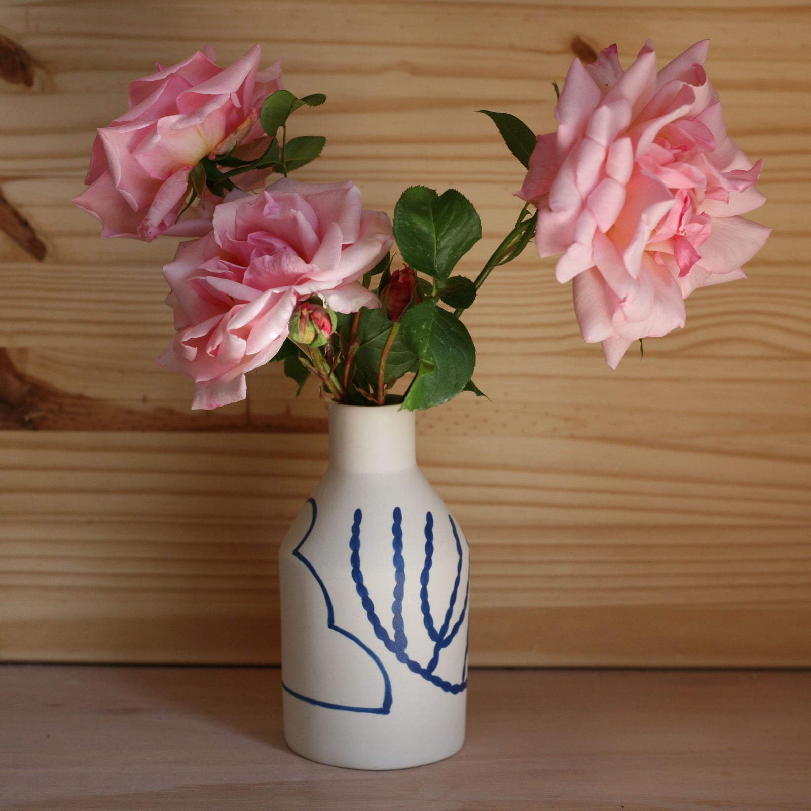 Porcelain Bottle Vase in Cloud and Coral