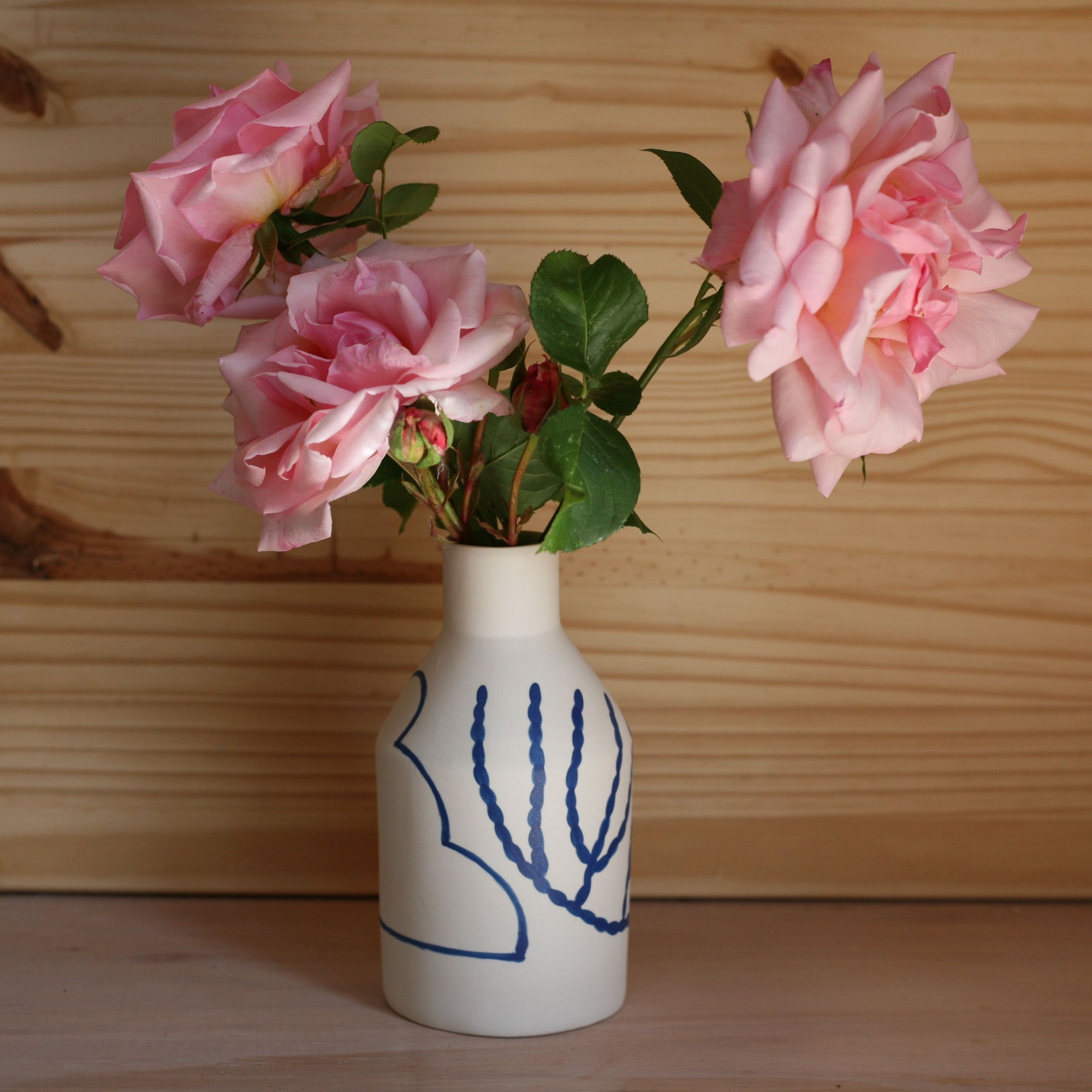 Porcelain Bottle Vase in Cloud and Coral