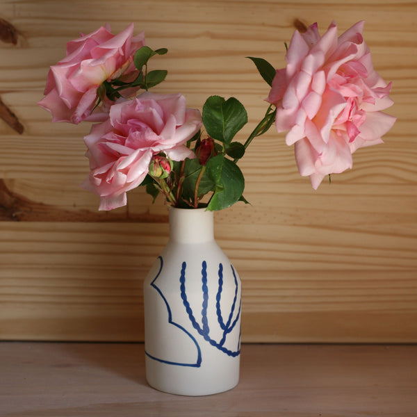 Porcelain Bottle Vase in Cloud and Coral