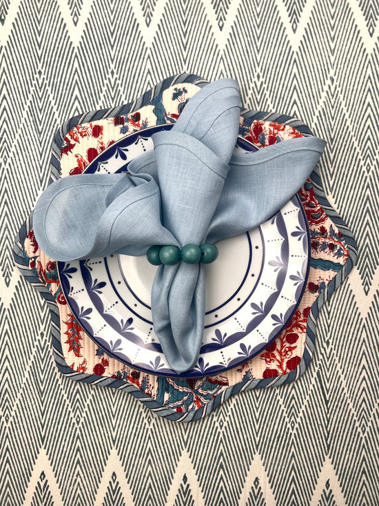 Quilted Scalloped Placemat - Blue & Red (Set of 2)