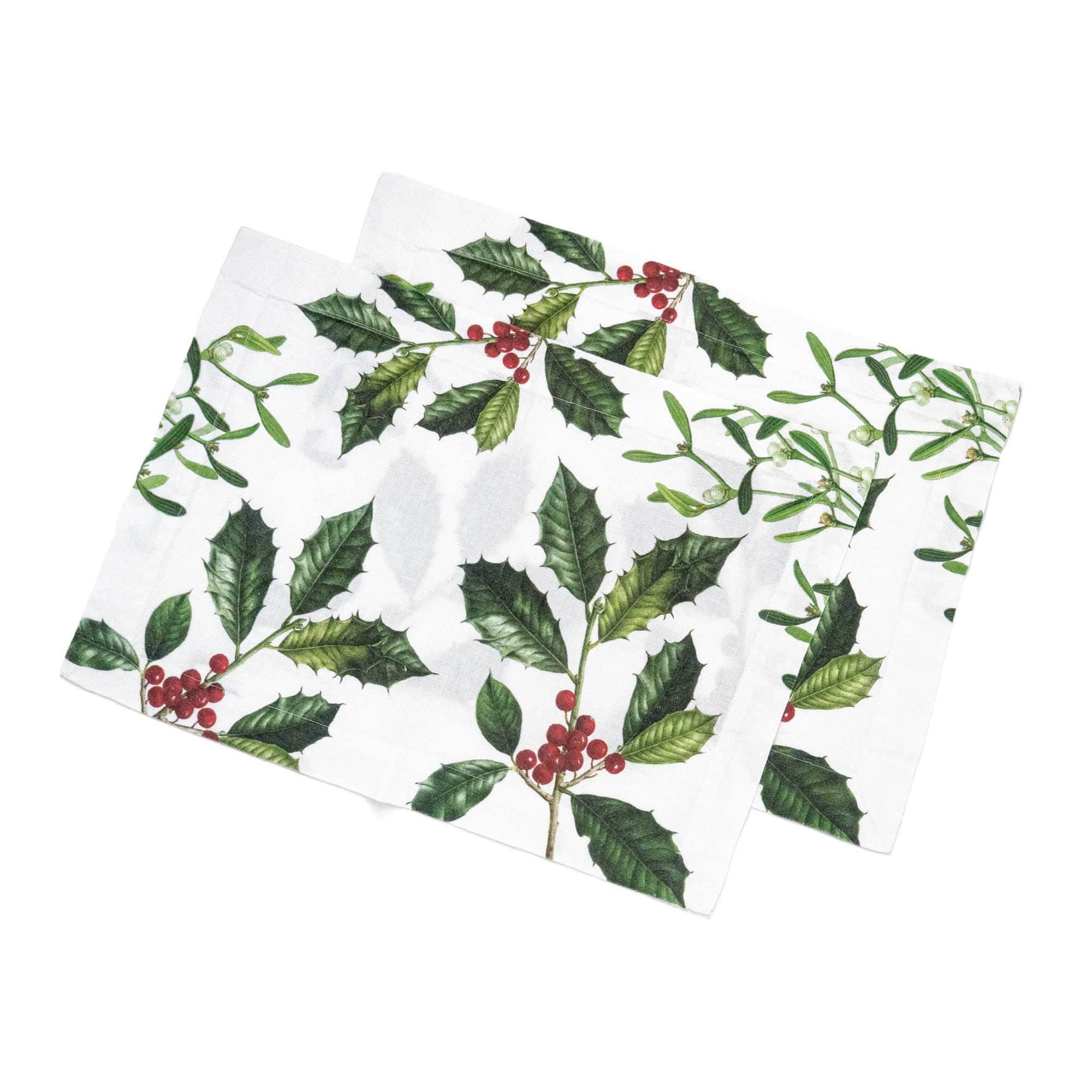 Linen Placemats HOLLY & MISTLETOE Set of 2 White