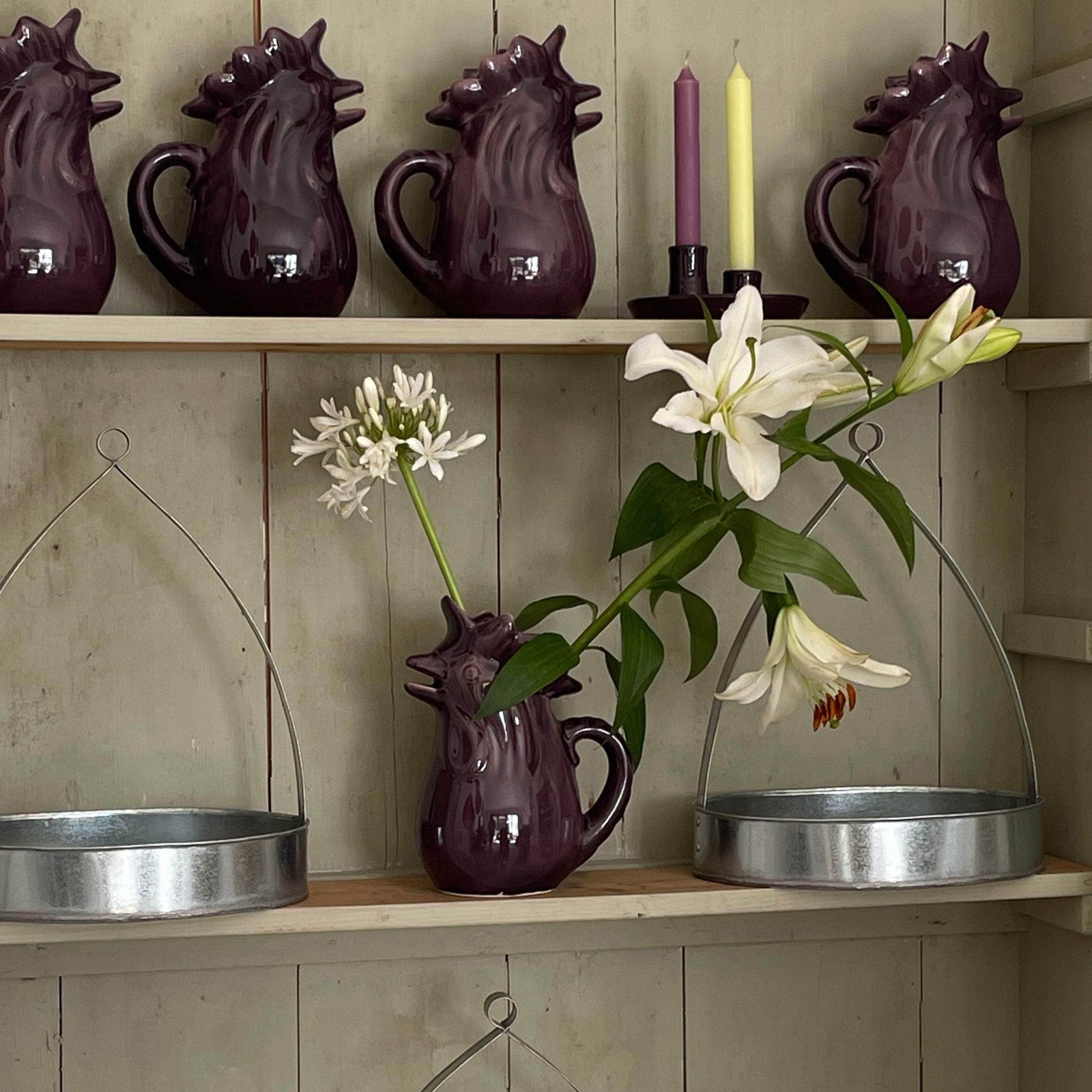 Hand-glazed Terracotta Rooster Jug