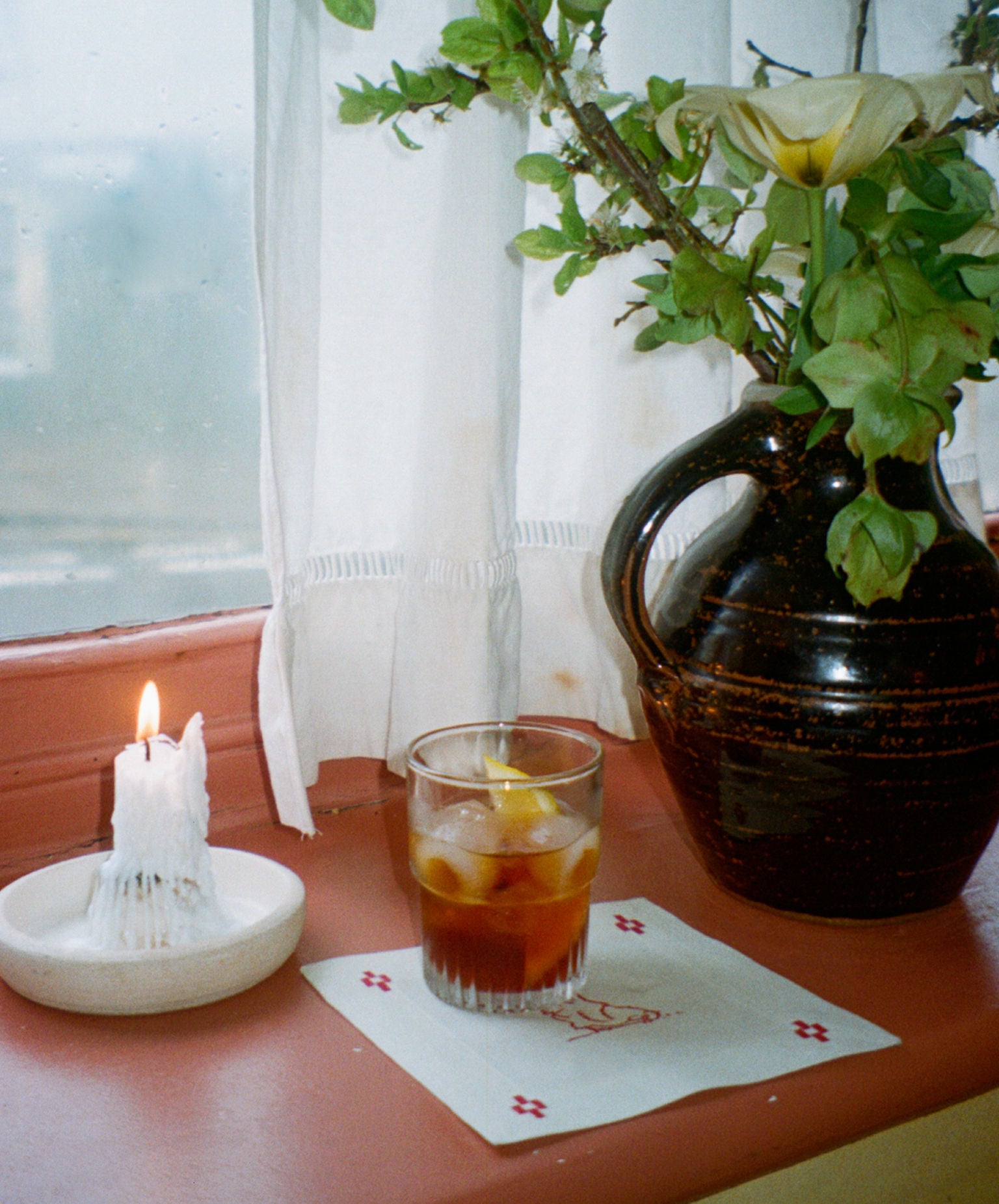 The Redwork Re-Work Cocktail Napkins in Red- Set of 4