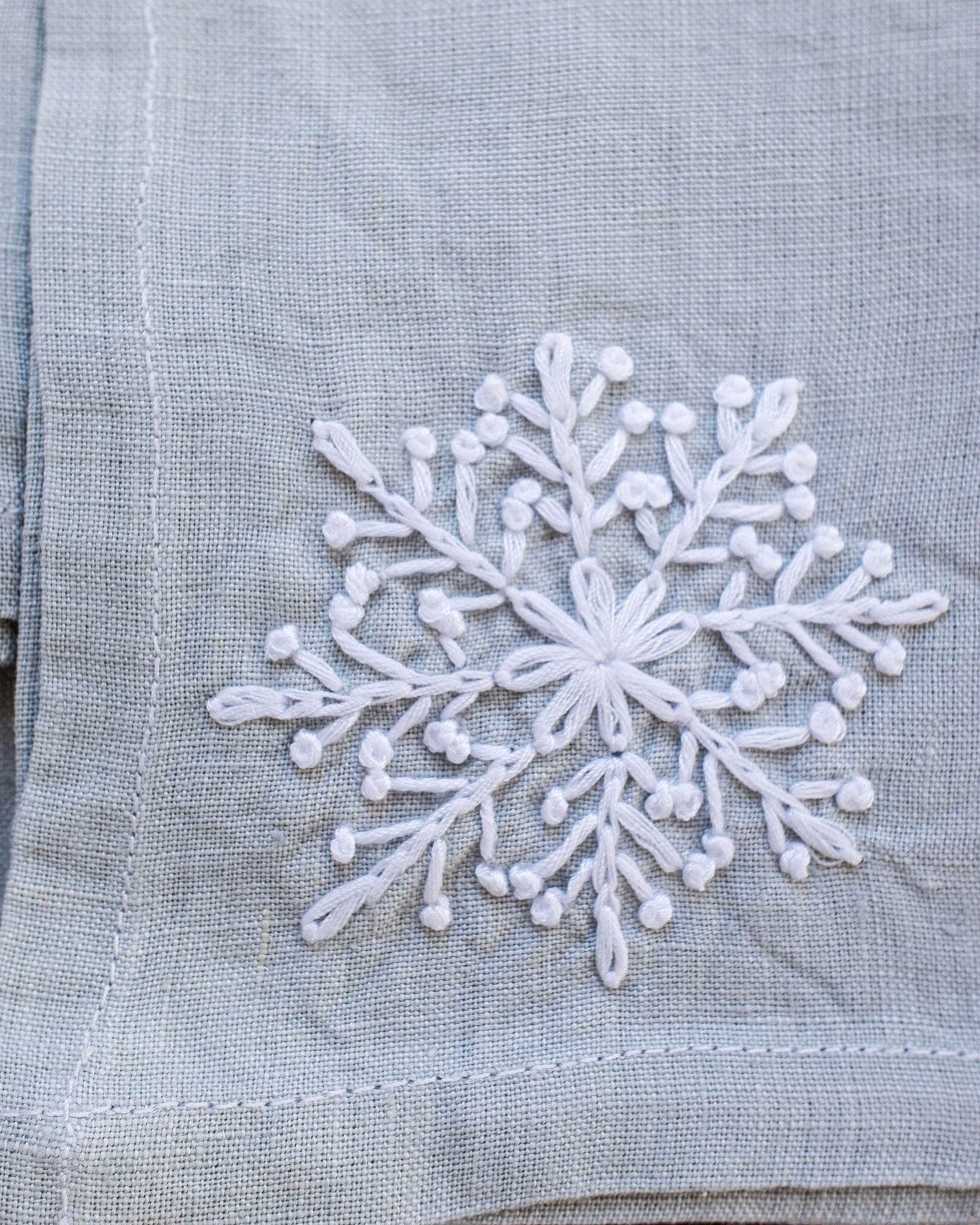 Hand Embroidered Linen Napkins - Light Gray-Blue 1 - Set of 4