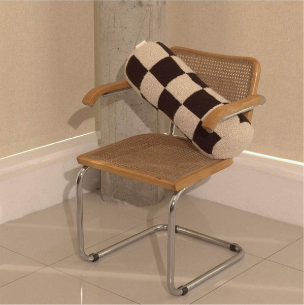 Le Cylindre - Wool Bouclé Checkered Bolster Chocolate/ Eggshell