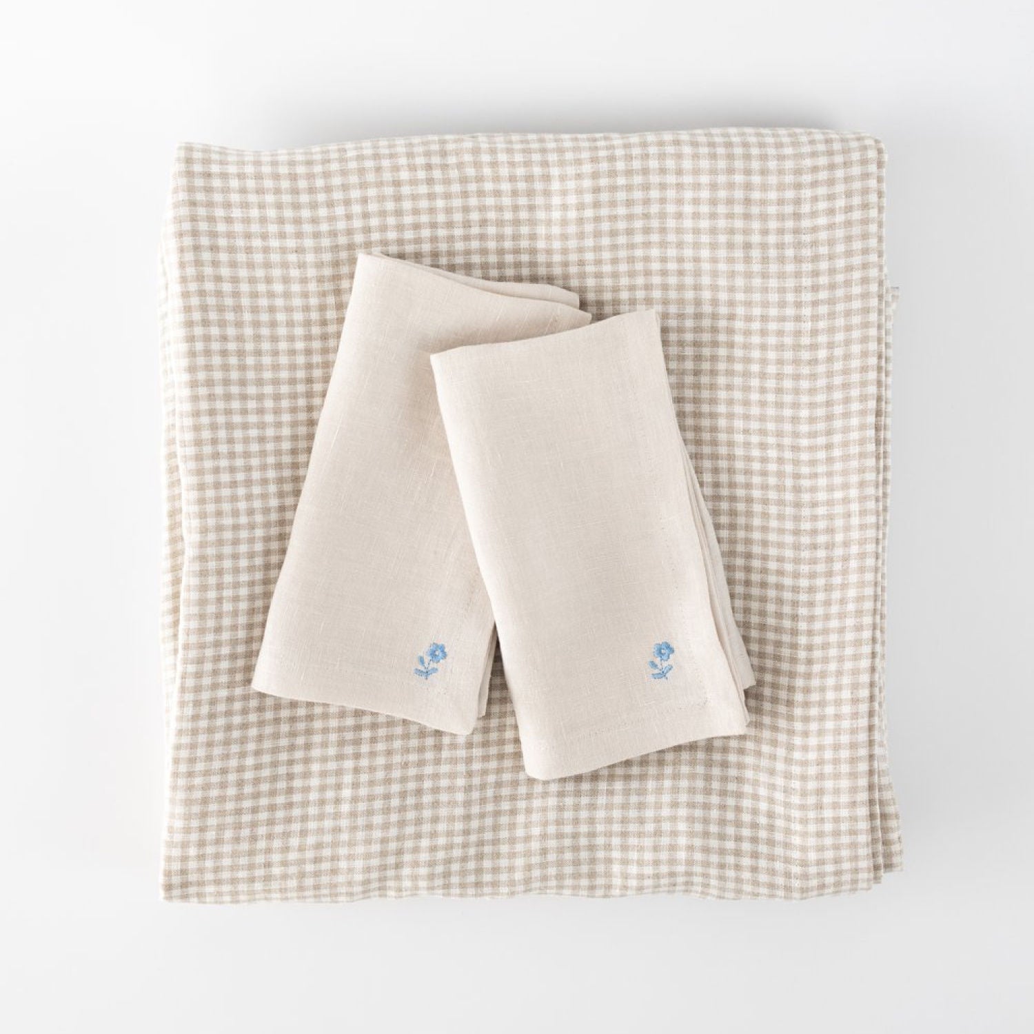 Beige Linen Gingham Tablecloth