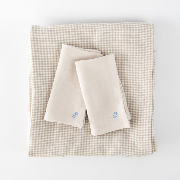 Beige Linen Gingham Tablecloth