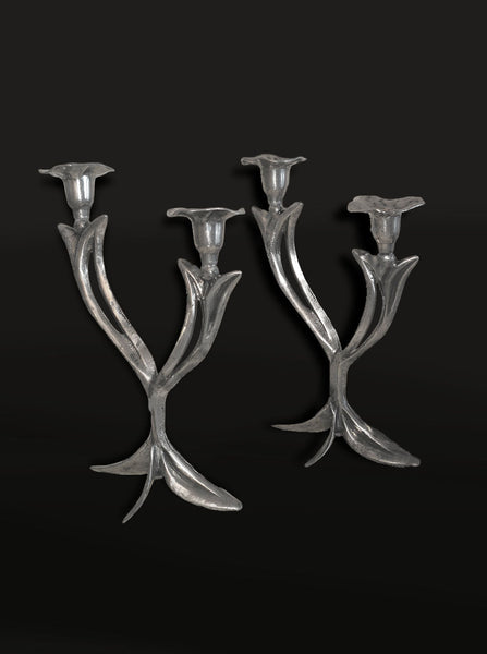 Pair of Art Nouveau Floral Candle Holders