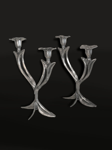 Pair of Art Nouveau Floral Candle Holders