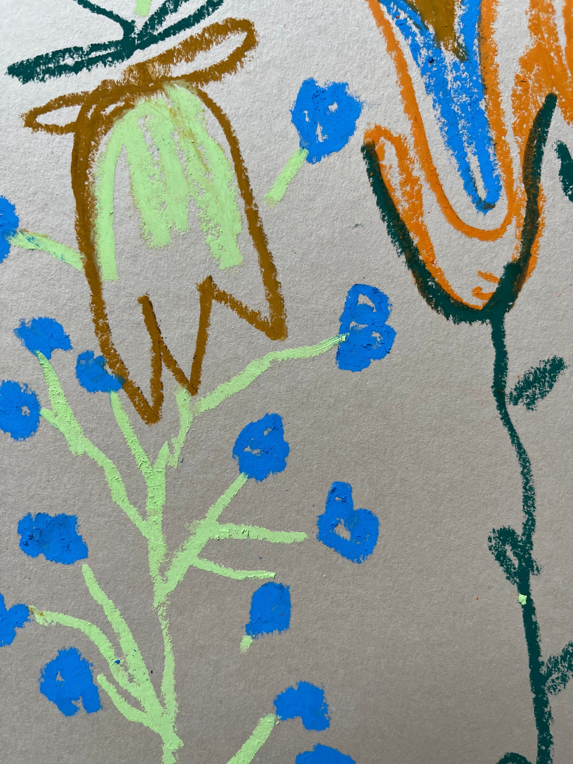 Orange, Blue & Yellow Floral | Original Painting A3