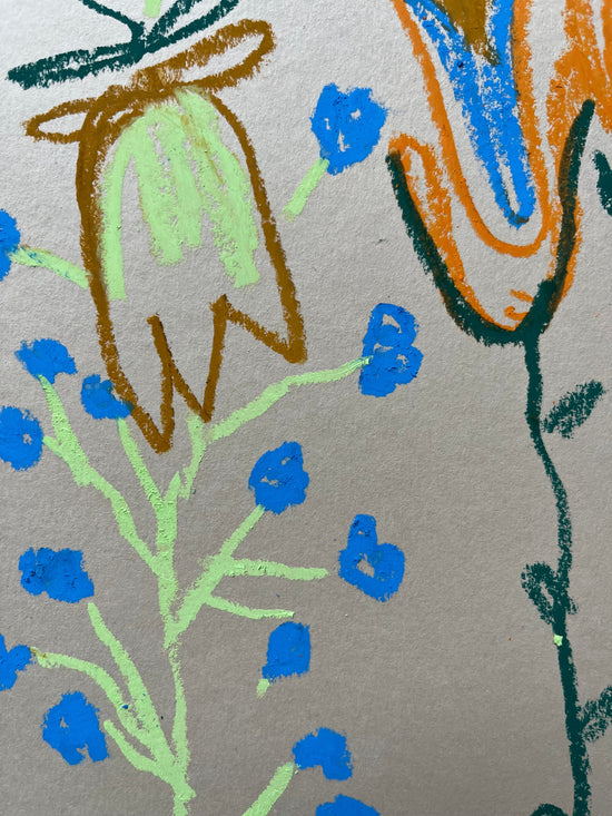 Orange, Blue & Yellow Floral | Original Painting A3