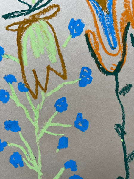 Orange, Blue & Yellow Floral | Original Painting A3