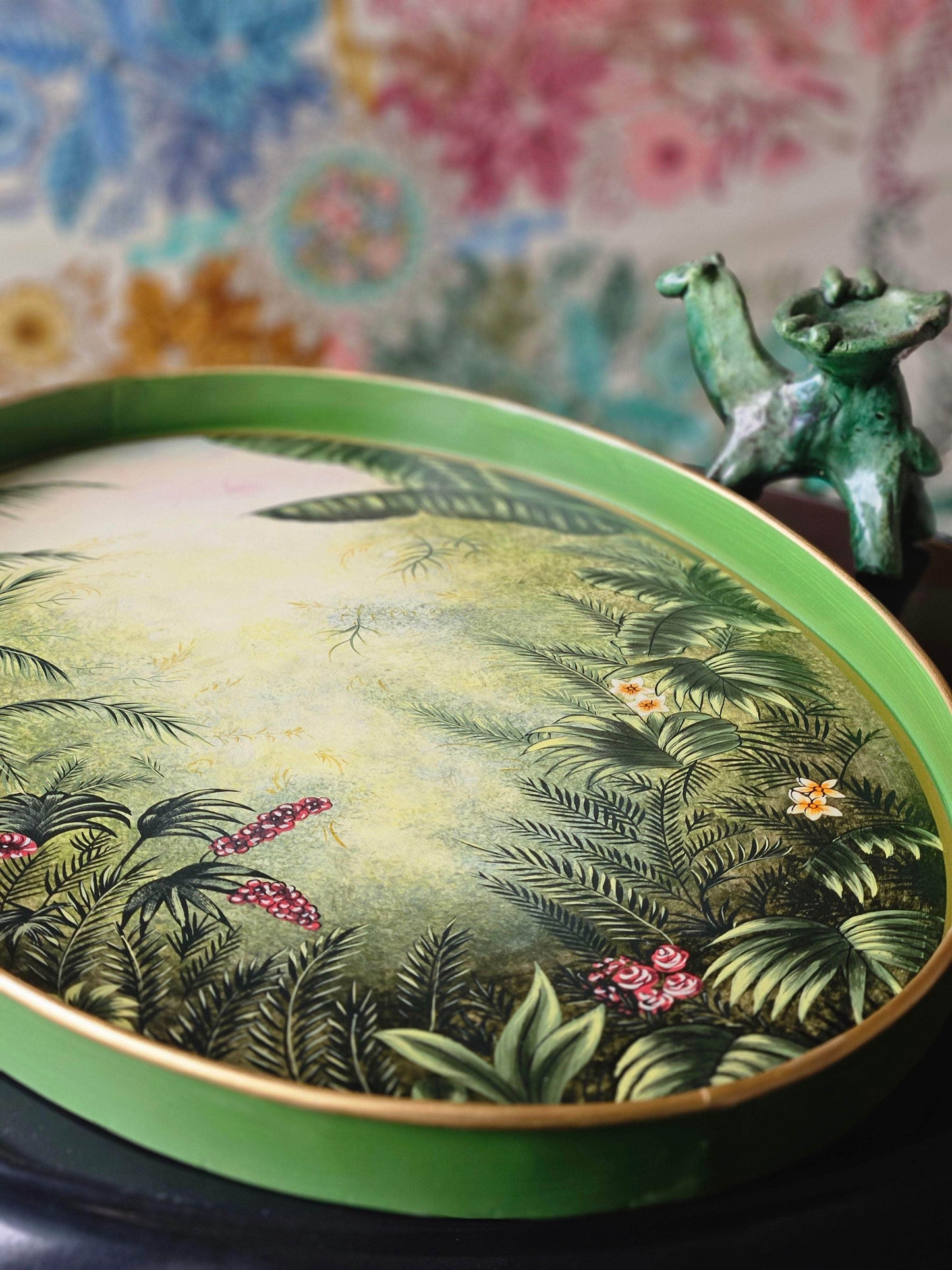 Flora Hand-Painted Iron Tray - Tropical Forest