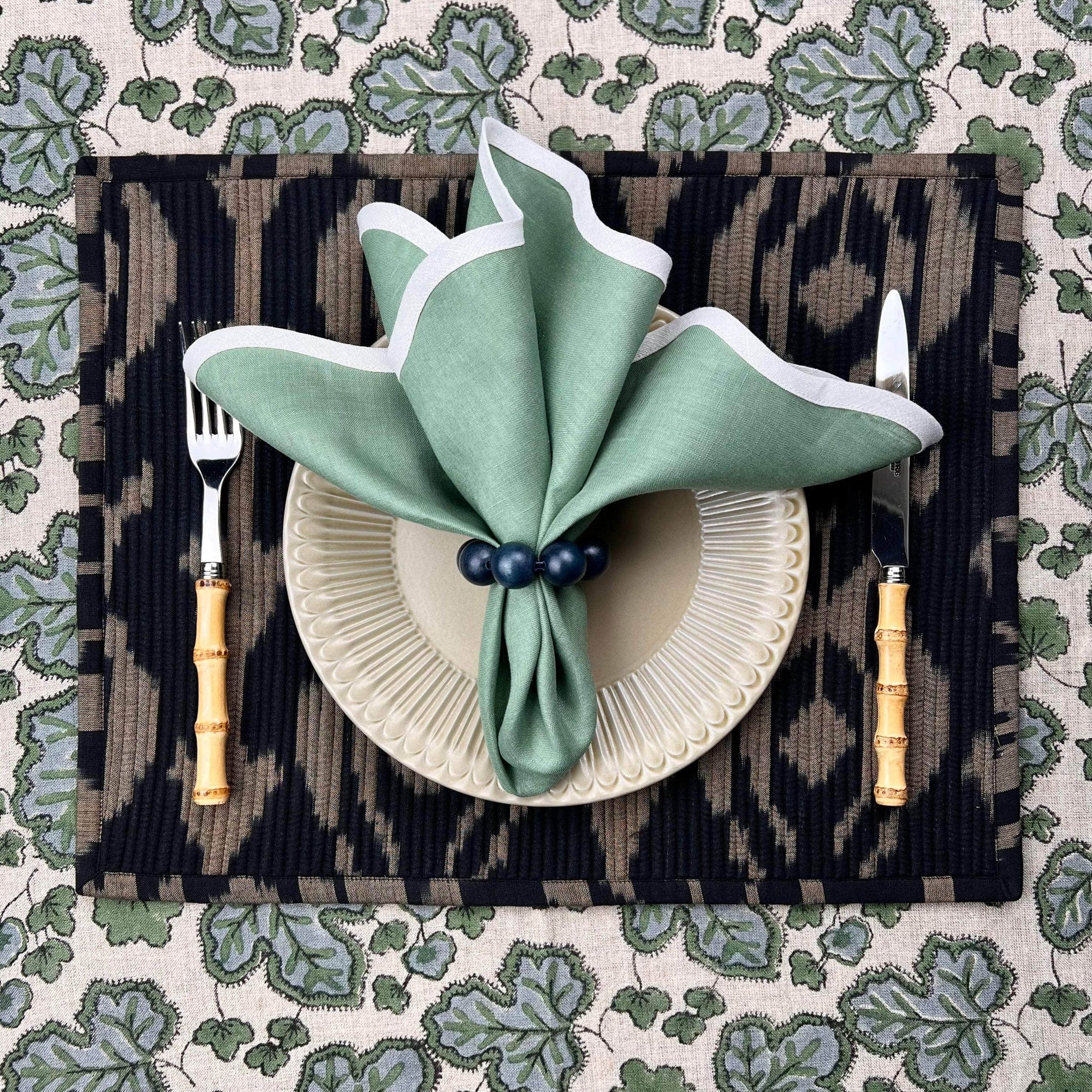 The Breakfast Ikat Placemat - Black & Taupe