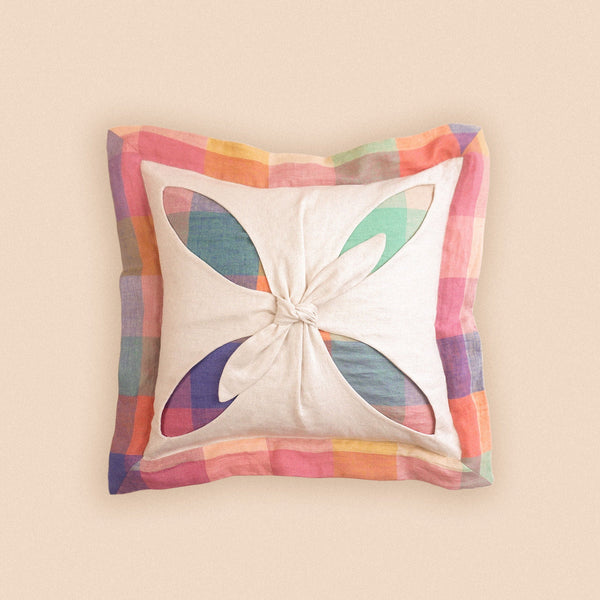 Tie-front Rainbow Check Cushion