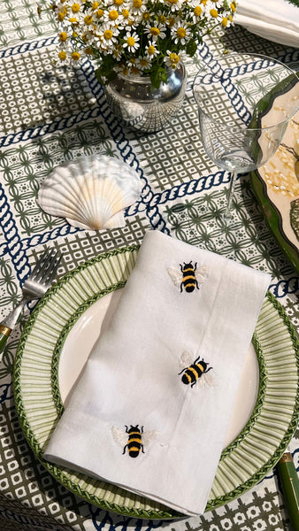 ’The Trellis’ Tablecloth - Blue, Sage & Taupe