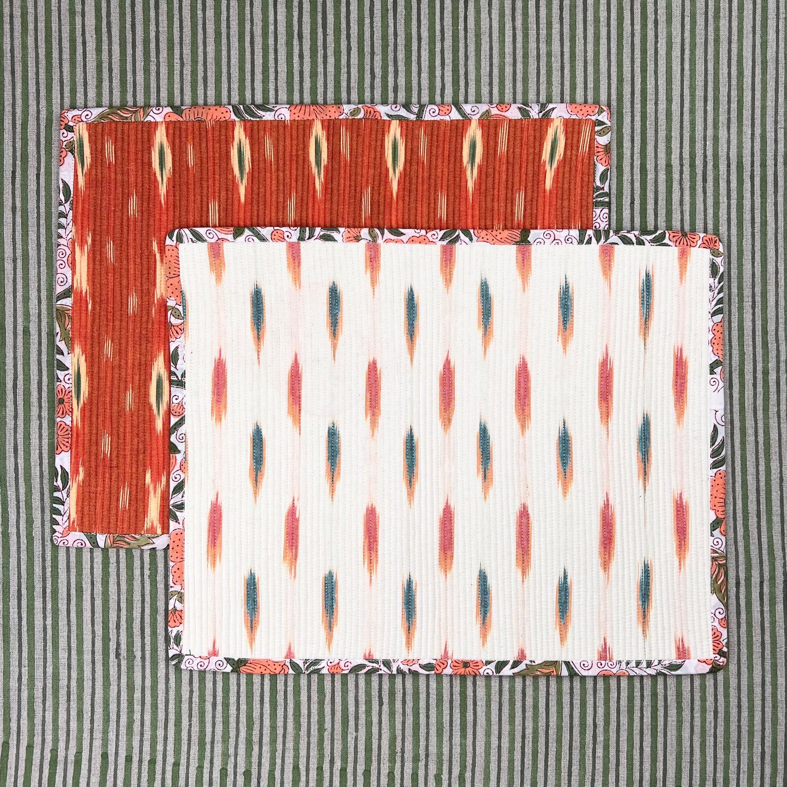 The Breakfast Ikat Placemat (pair) -Persimmon & Ivory