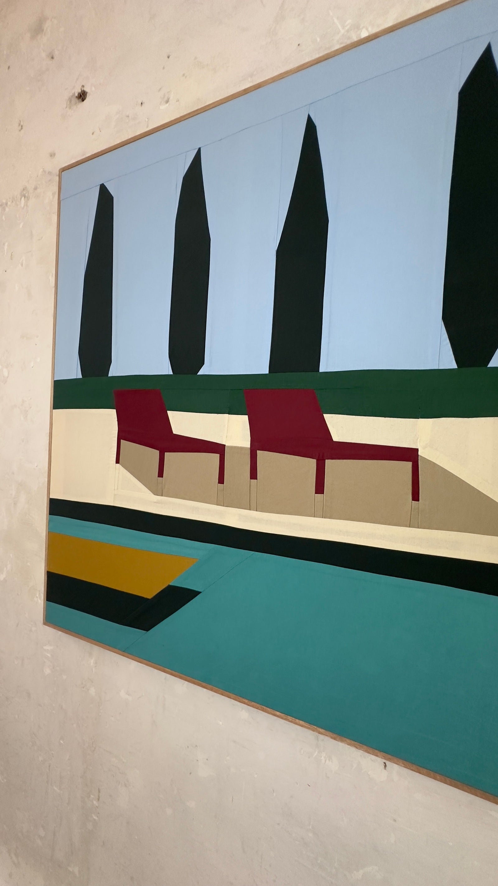 Deckchairs By The Pool Original Quilted Artwork