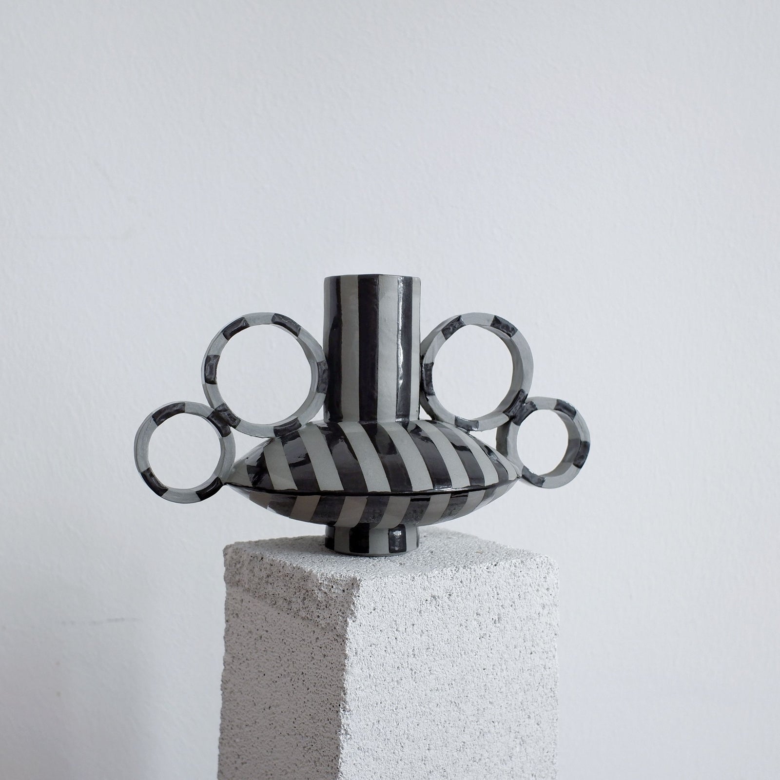 Small Zebrino - Black on Gray - Porcelain Vase