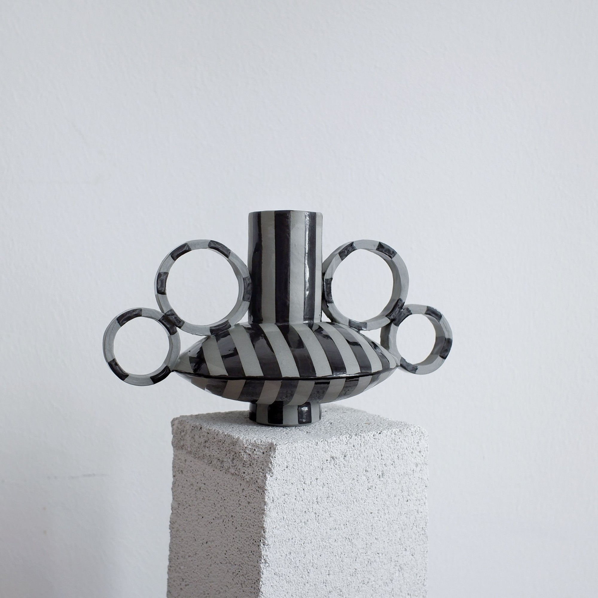 Small Zebrino - Black on Gray - Porcelain Vase