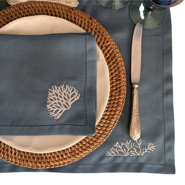 CORAL - Coral Embroidery Placemat and Napkin Set
