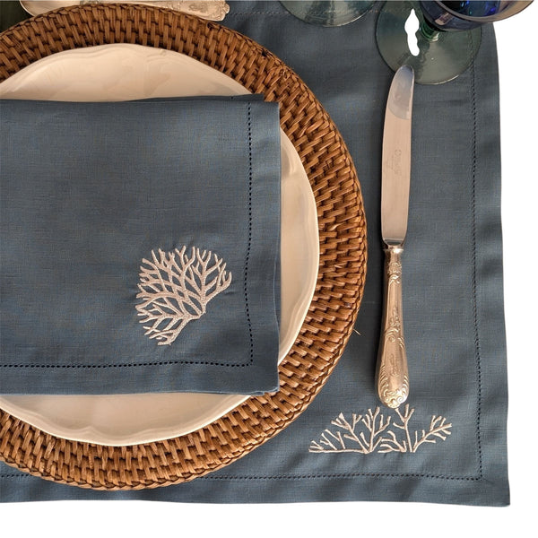 CORAL - Coral Embroidery Placemat and Napkin Set