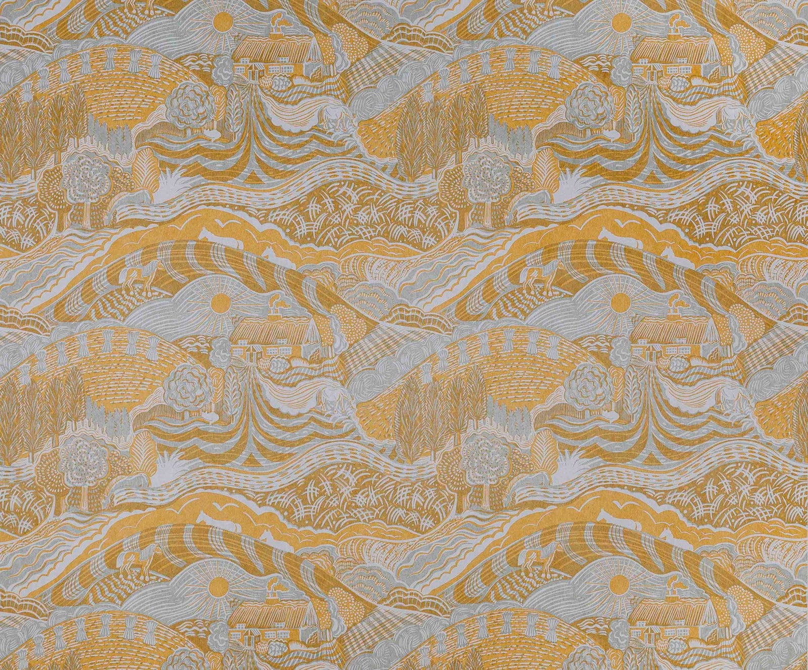 The Plough Wallpaper in Grey and Gold