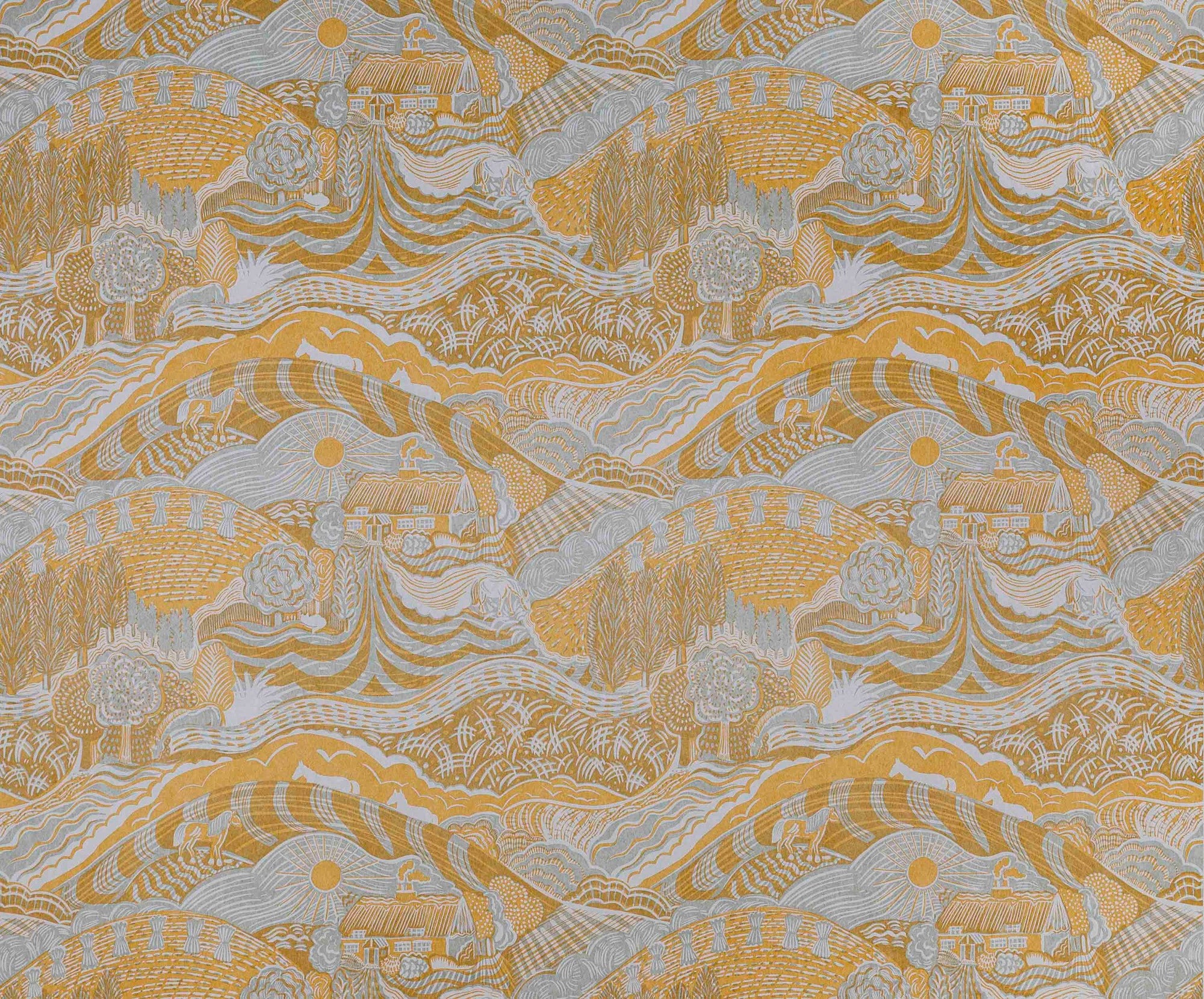 The Plough Wallpaper in Grey and Gold