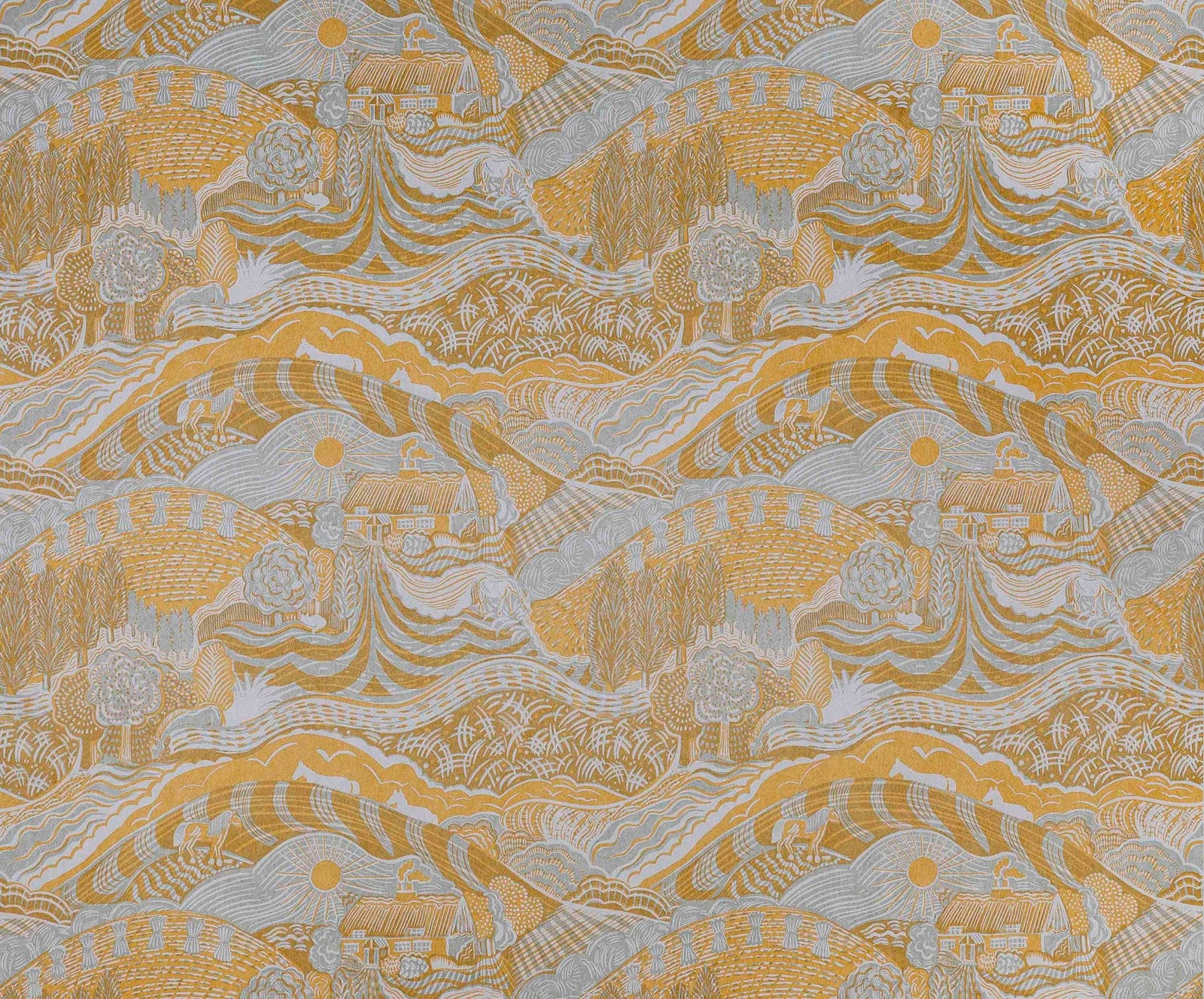 The Plough Wallpaper in Grey and Gold
