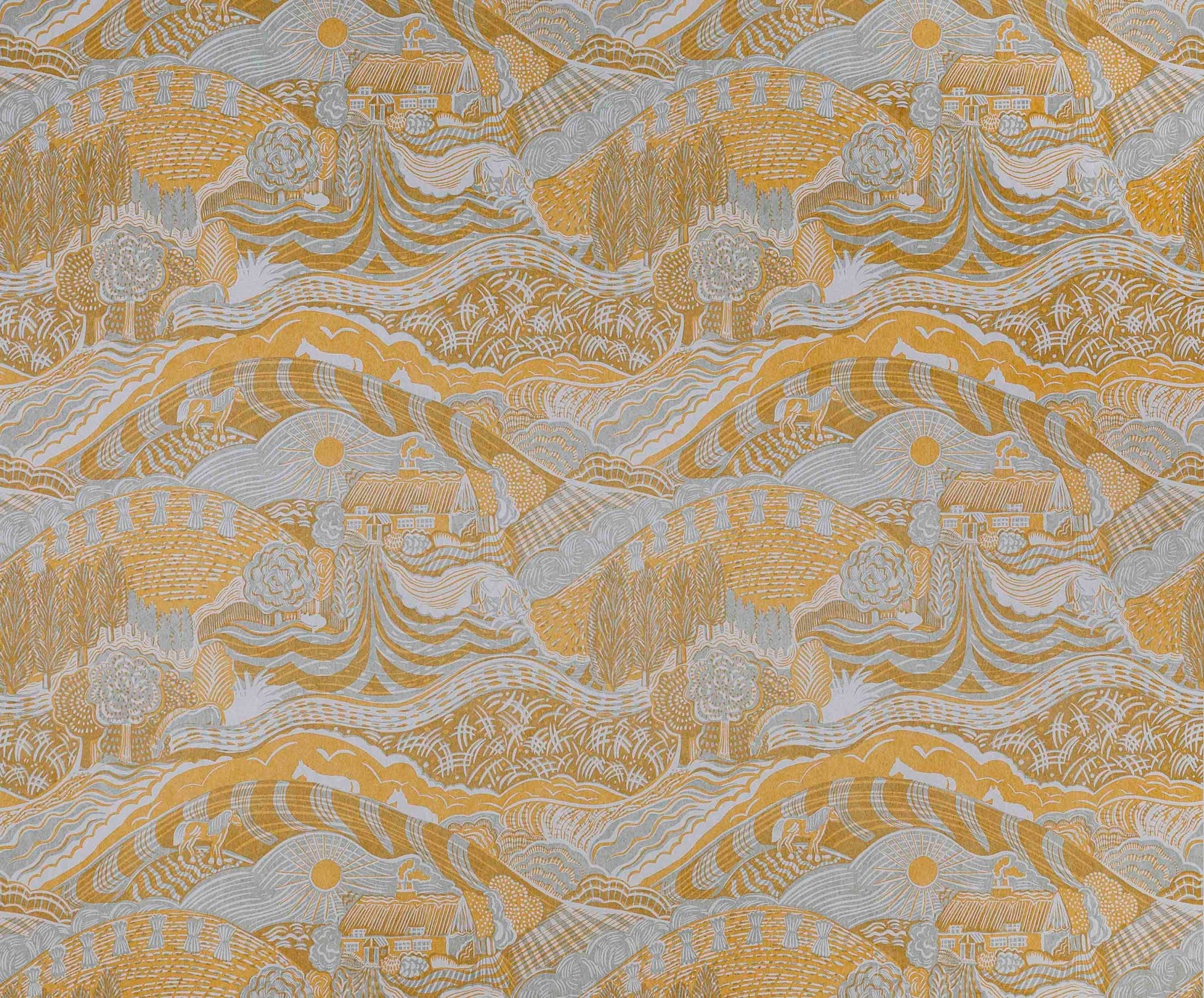 The Plough Wallpaper in Grey and Gold