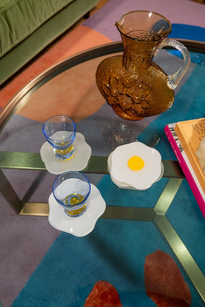 Raw to Fried Round Egg Glass Coaster Set of Two