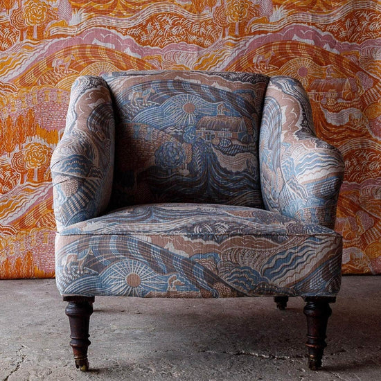 The Plough Fabric in Field Blue and Dawn Grey