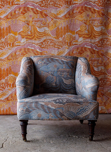 The Plough Fabric in Field Blue and Dawn Grey