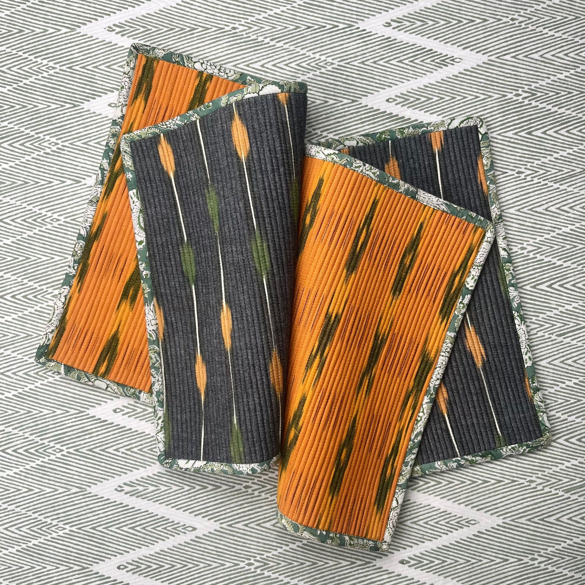The Breakfast Ikat Placemat - Orange & Grey