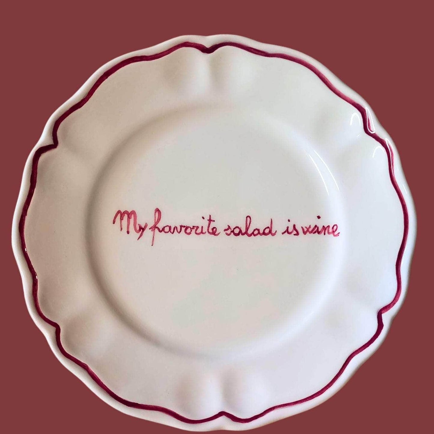 Ceramic "My Favorite Salad is Wine" Scalloped Plate Set of 6