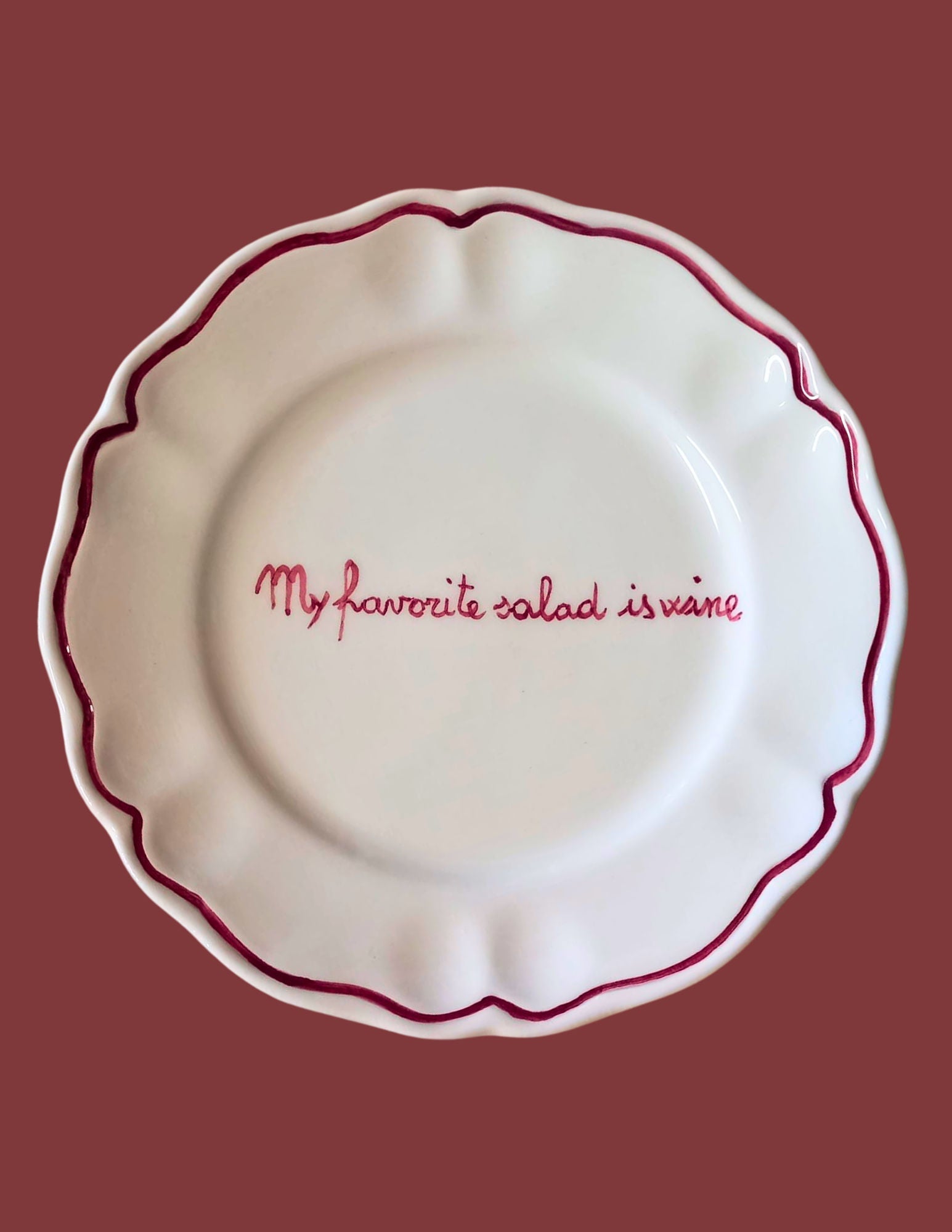 Ceramic "My Favorite Salad is Wine" Scalloped Plate Set of 6