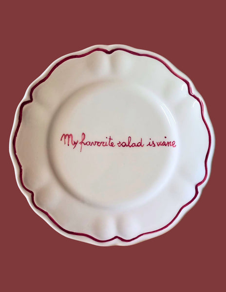 Ceramic "My Favorite Salad is Wine" Scalloped Plate Set of 6