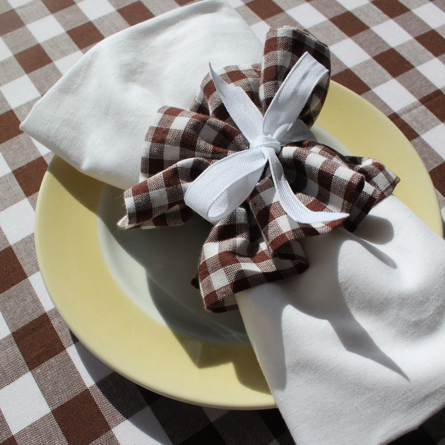 Ruffle Napkin Ring  Brown Gingham Set of Two