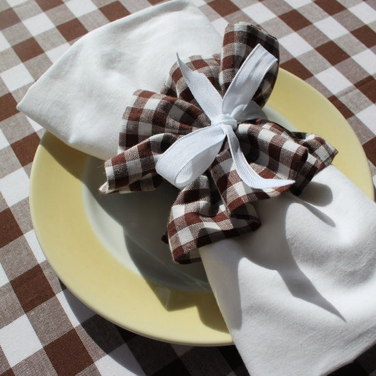 Ruffle Napkin Ring  Brown Gingham Set of Two
