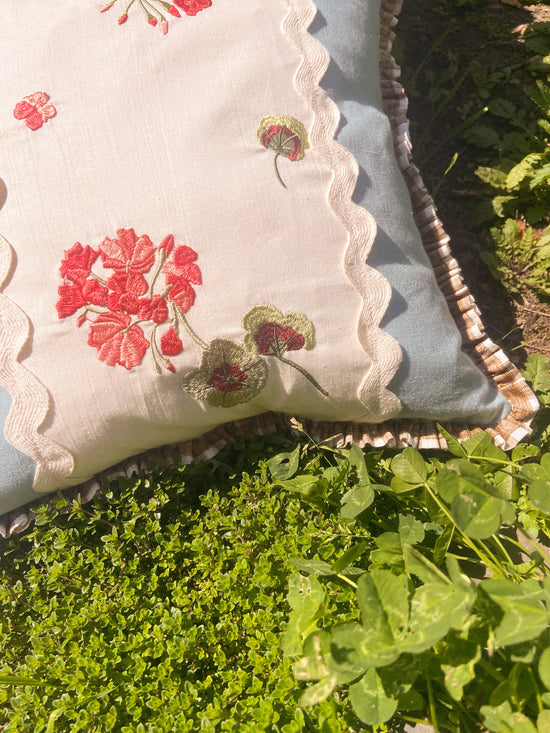 Geranium Patchwork Linen Cushion